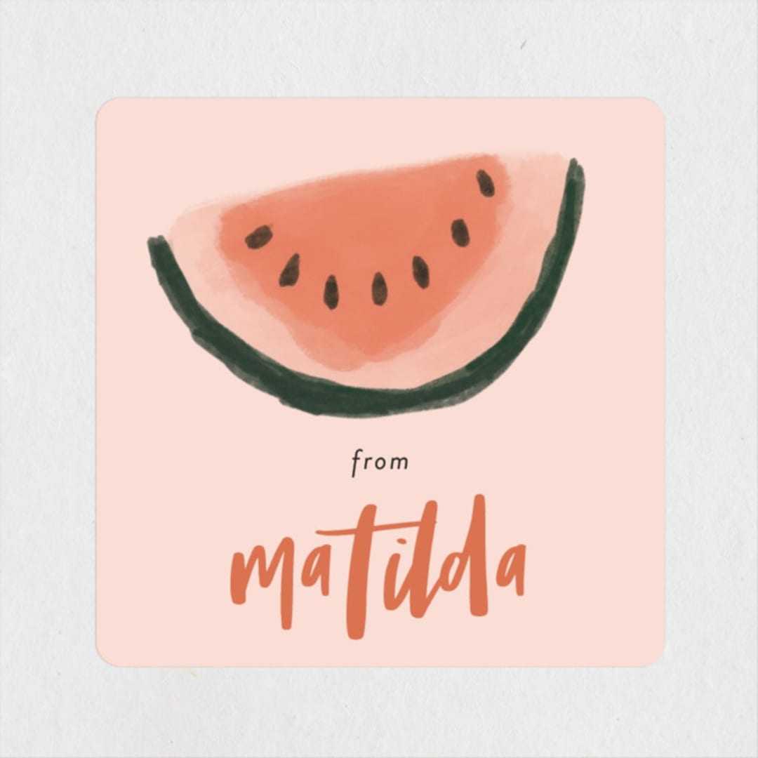 "Watermelon" - Children's Birthday Party Stickers in Punch by Morgan Kendall - Front