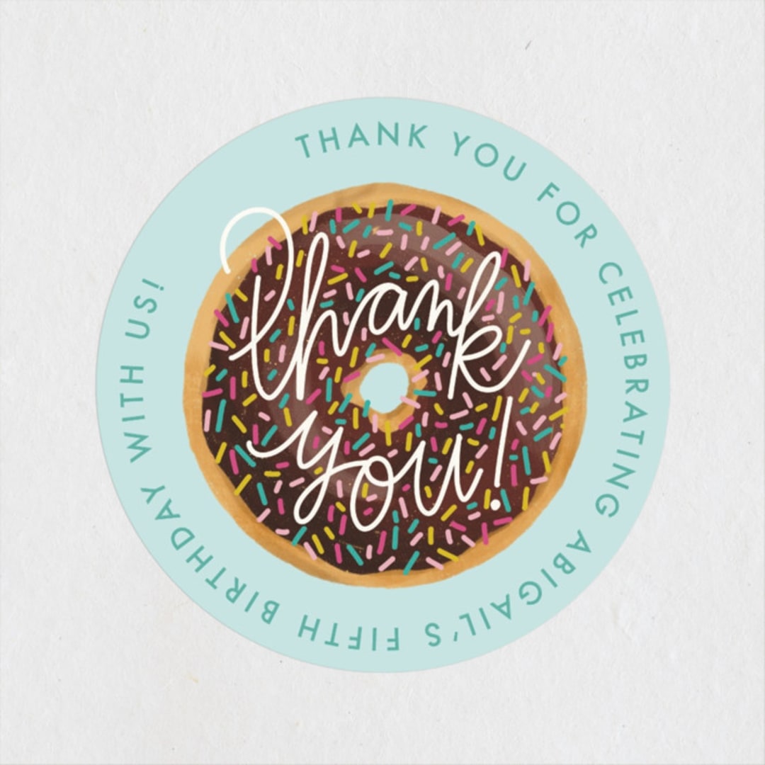 "donut party" - Children's Birthday Party Stickers in Chocolate by Jen Owens - Front