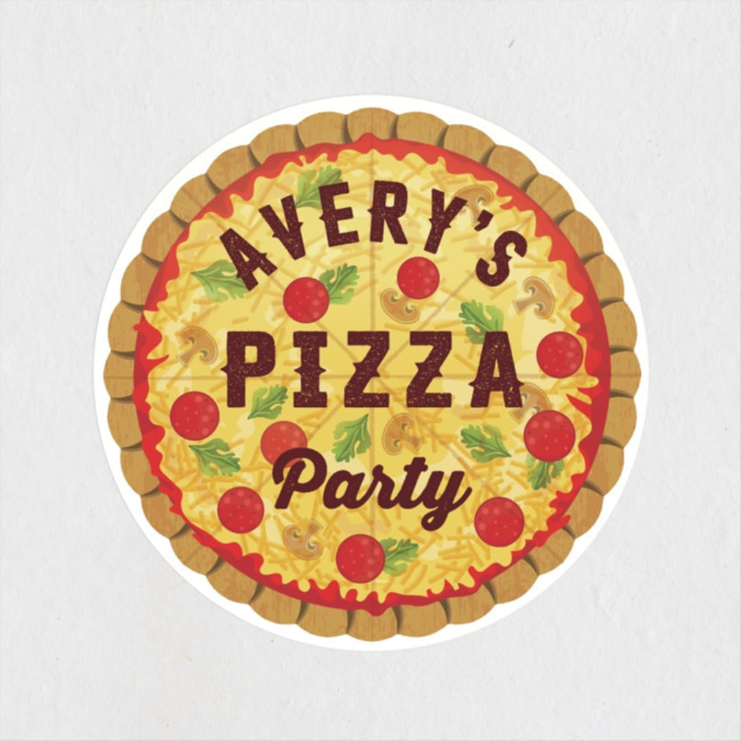 "Pizza Pie Party" - Children's Birthday Party Stickers in Tomato by Paper Sun Studio - Front