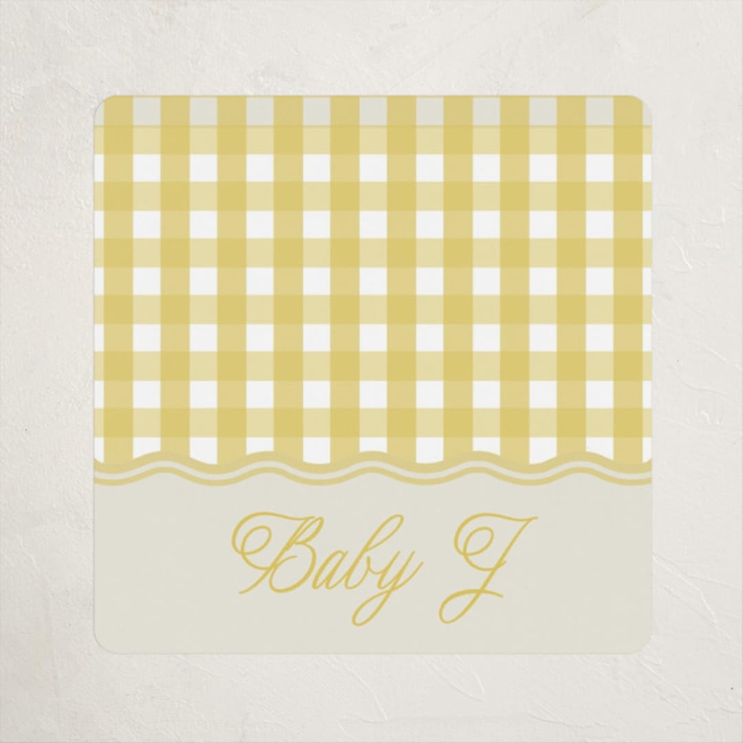 "Scalloped Gingham" - Children's Birthday Party Stickers in Lemonade by Brianne Larsen - Front