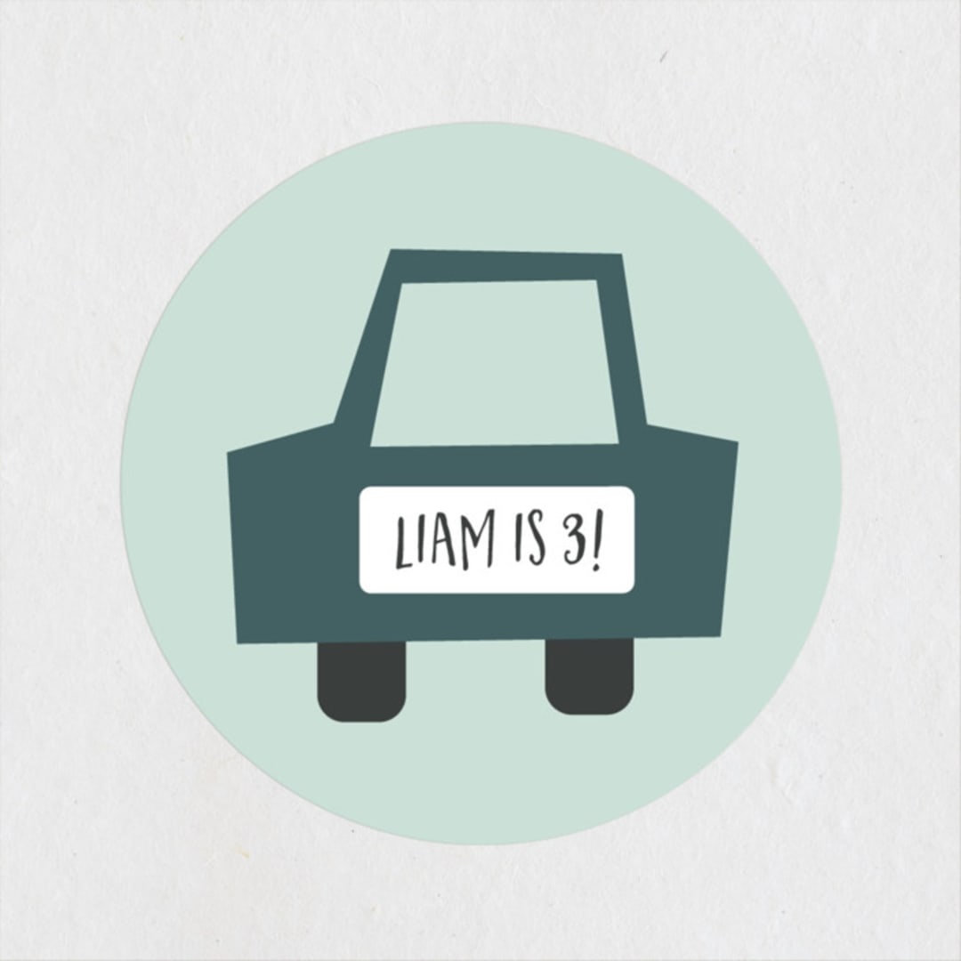 "Shiny Cars" - Children's Birthday Party Stickers in Aqua by Amy Payne - Front