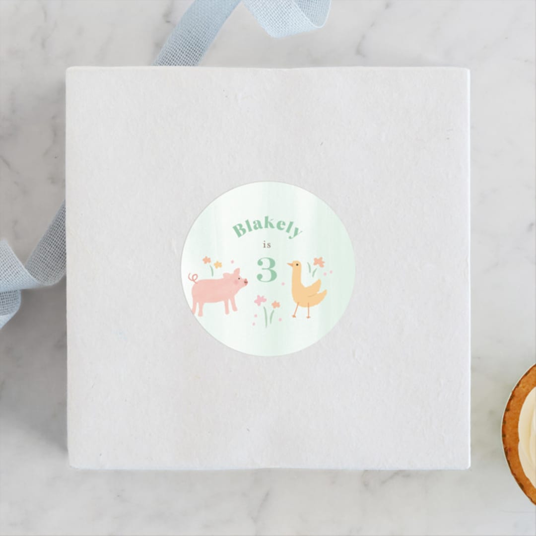 "storybook farm" - Children's Birthday Party Stickers in Mint by Jennifer Wick - Front