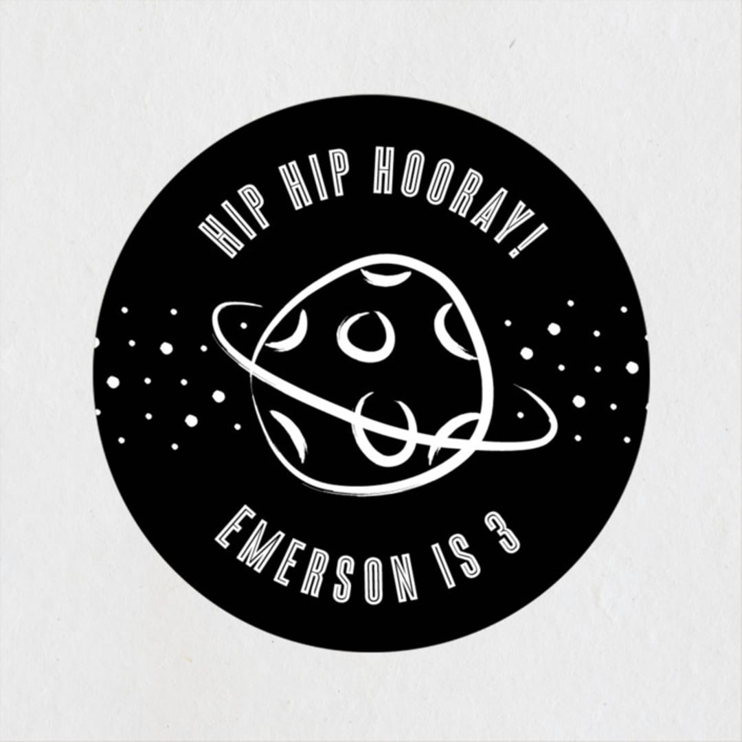 "Cosmic Doodles" - Children's Birthday Party Stickers in Ivory by Lehan Veenker - Front