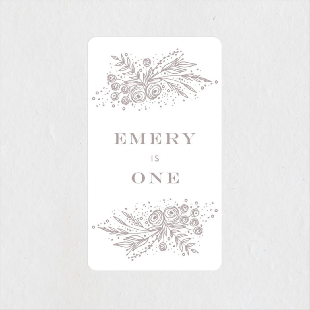 "Floral ONE" - Children's Birthday Party Stickers in Rose Gold by Phrosné Barwood - Front