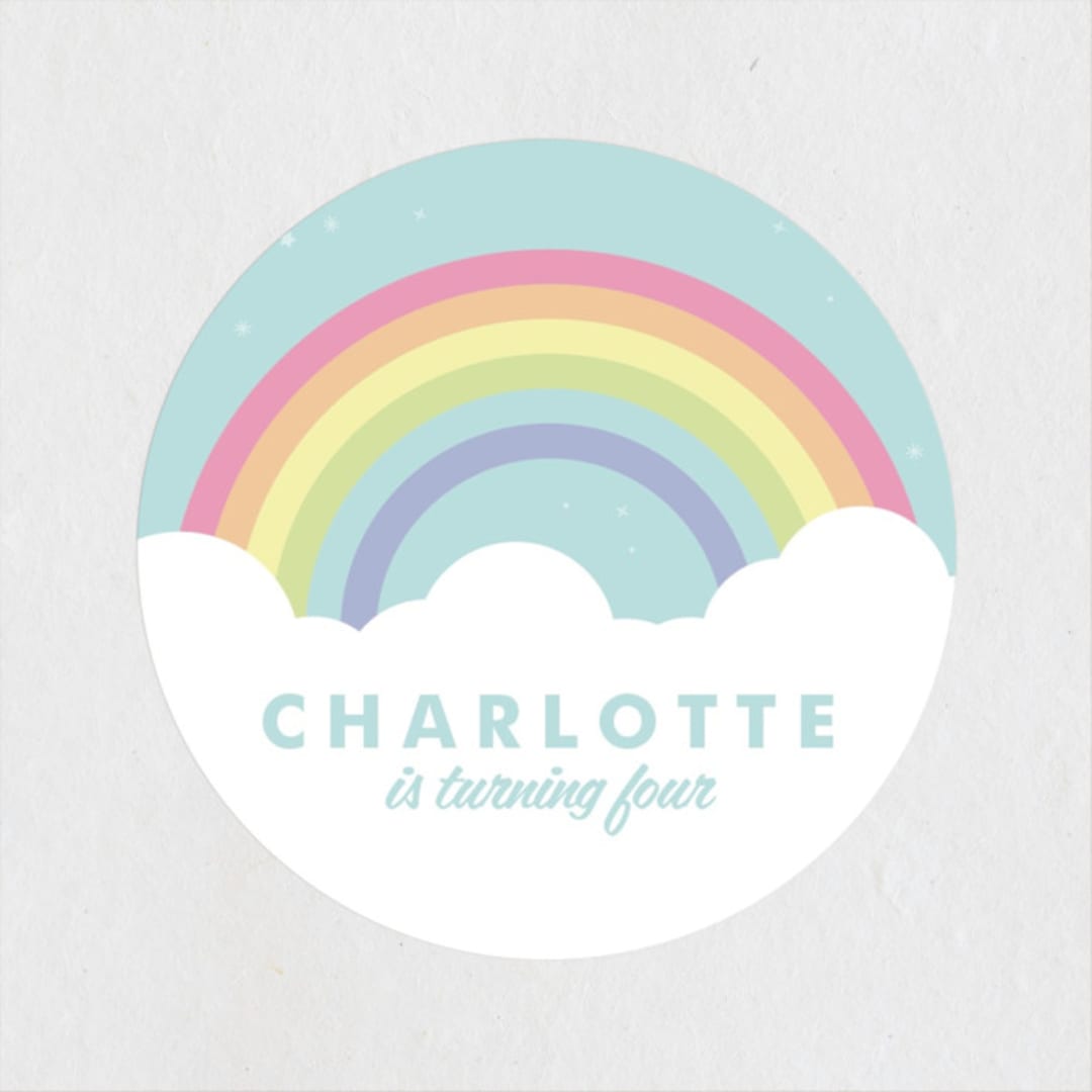 "Pastel Rainbow Sparkles" - Children's Birthday Party Stickers in Mint by Maria Alou - Front