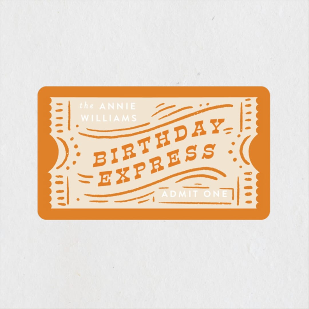 "The Birthday Express" - Children's Birthday Party Stickers in Sunset by Shiny Penny Studio - Front