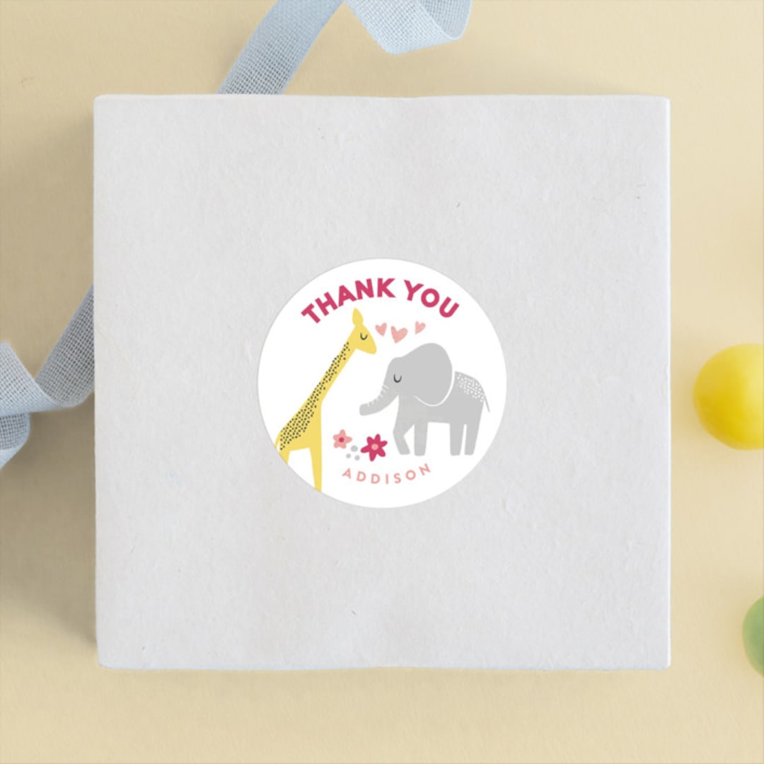 "Jungle Fun" - Children's Birthday Party Stickers in Fuchsia by Jessie Steury - Front