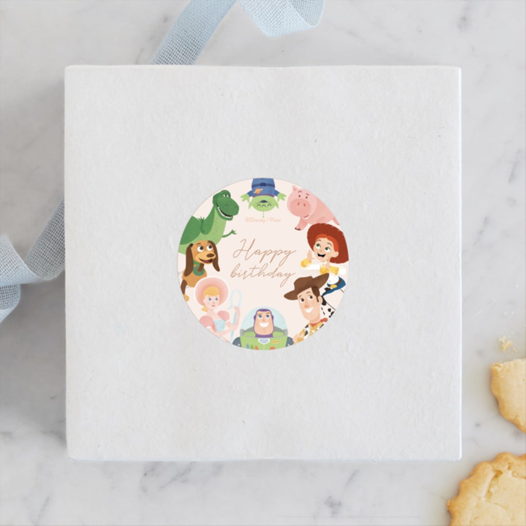 "Disney's and Pixar Toy Story Friends" - Children's Birthday Party Stickers in Taupe by Sabrin Deirani - Front