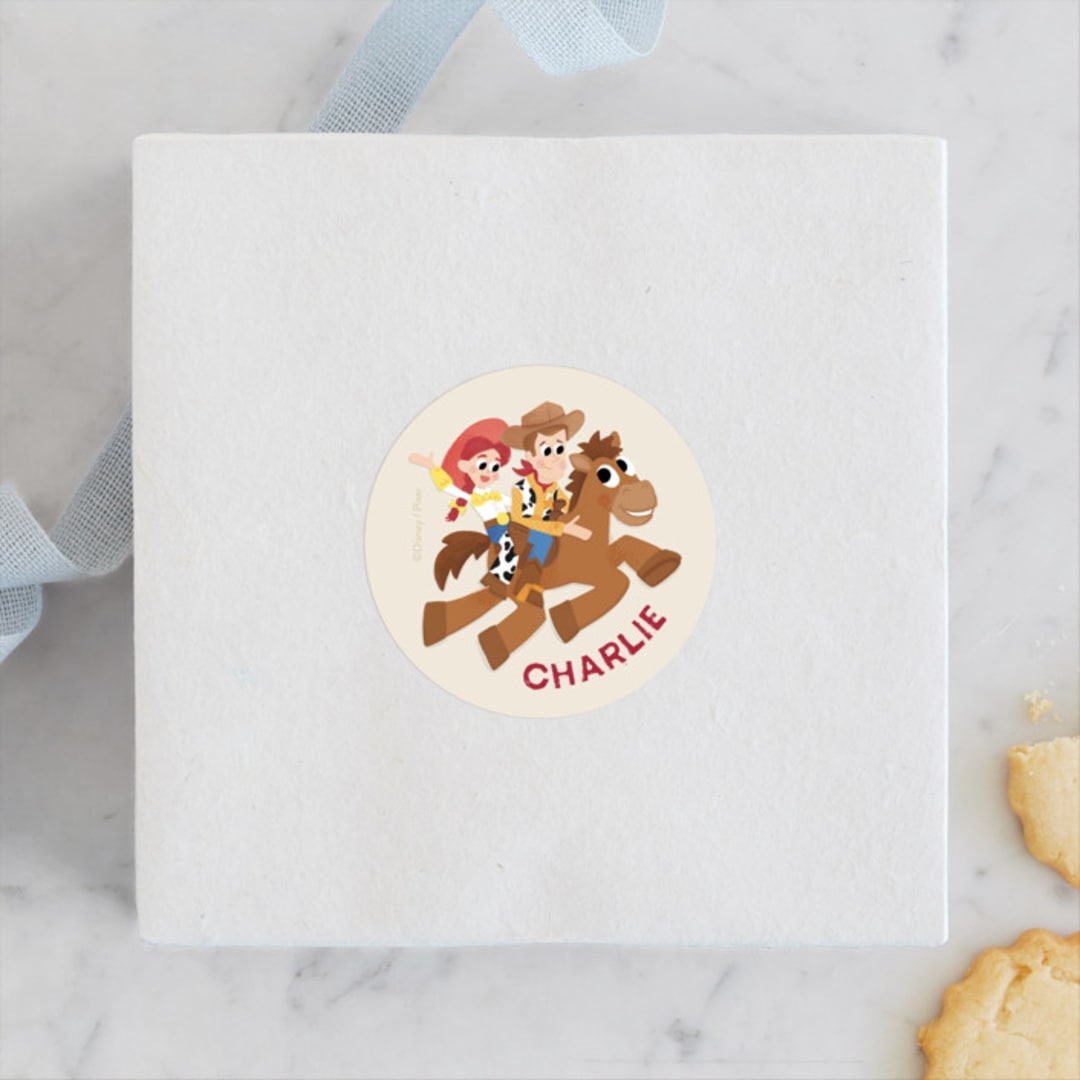 "Disney and Pixar's Cowboy Friends" - Children's Birthday Party Stickers in Vanilla by Jessie Steury - Front