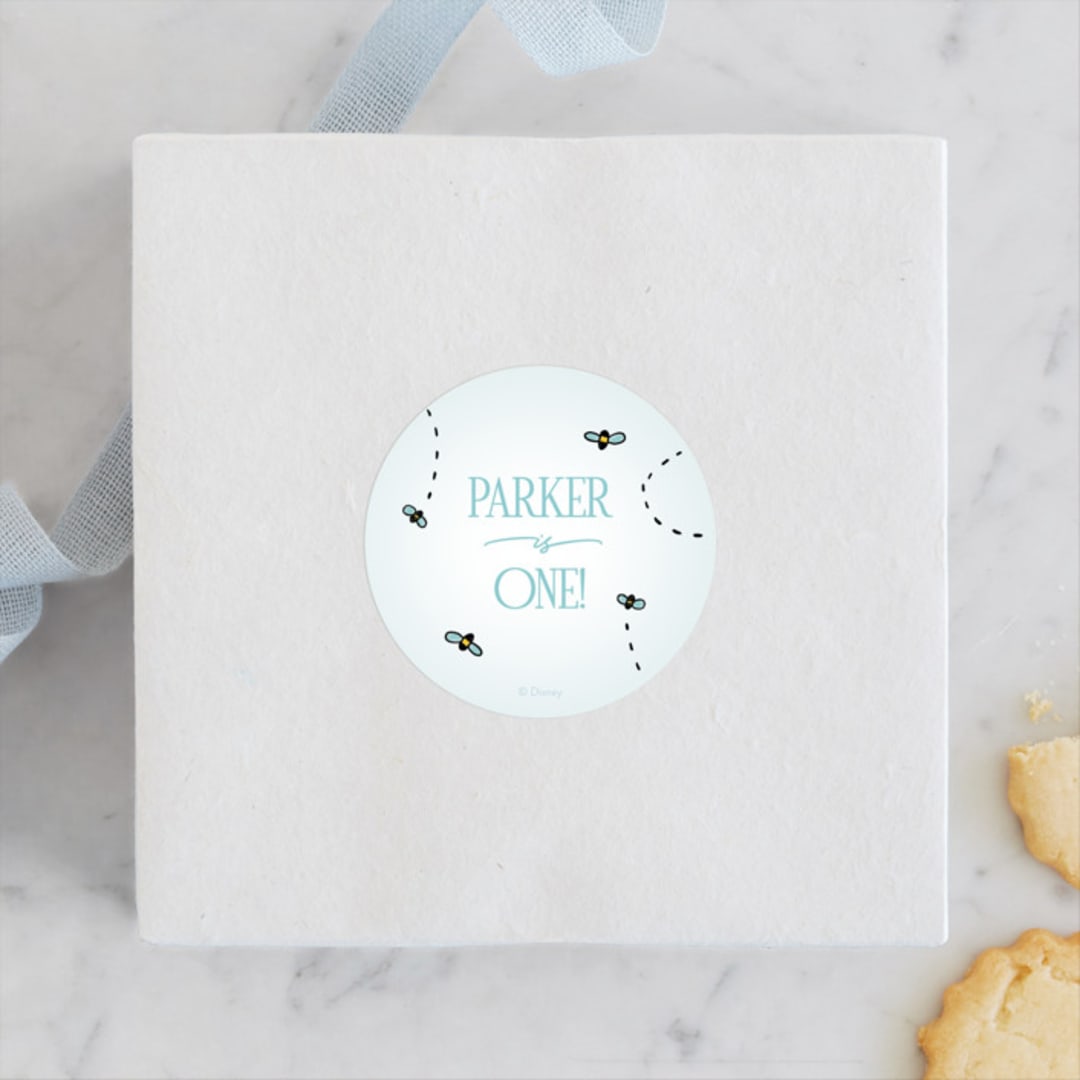 "Disney's Pooh Forest Scene" - Children's Birthday Party Stickers in Sky by Pixel and Hank - Front