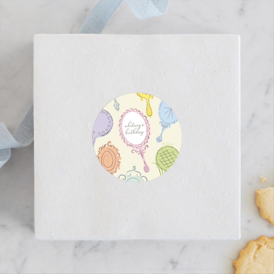"Disney Princess Mirrors" - Children's Birthday Party Stickers in Vanilla by Baumbirdy - Front