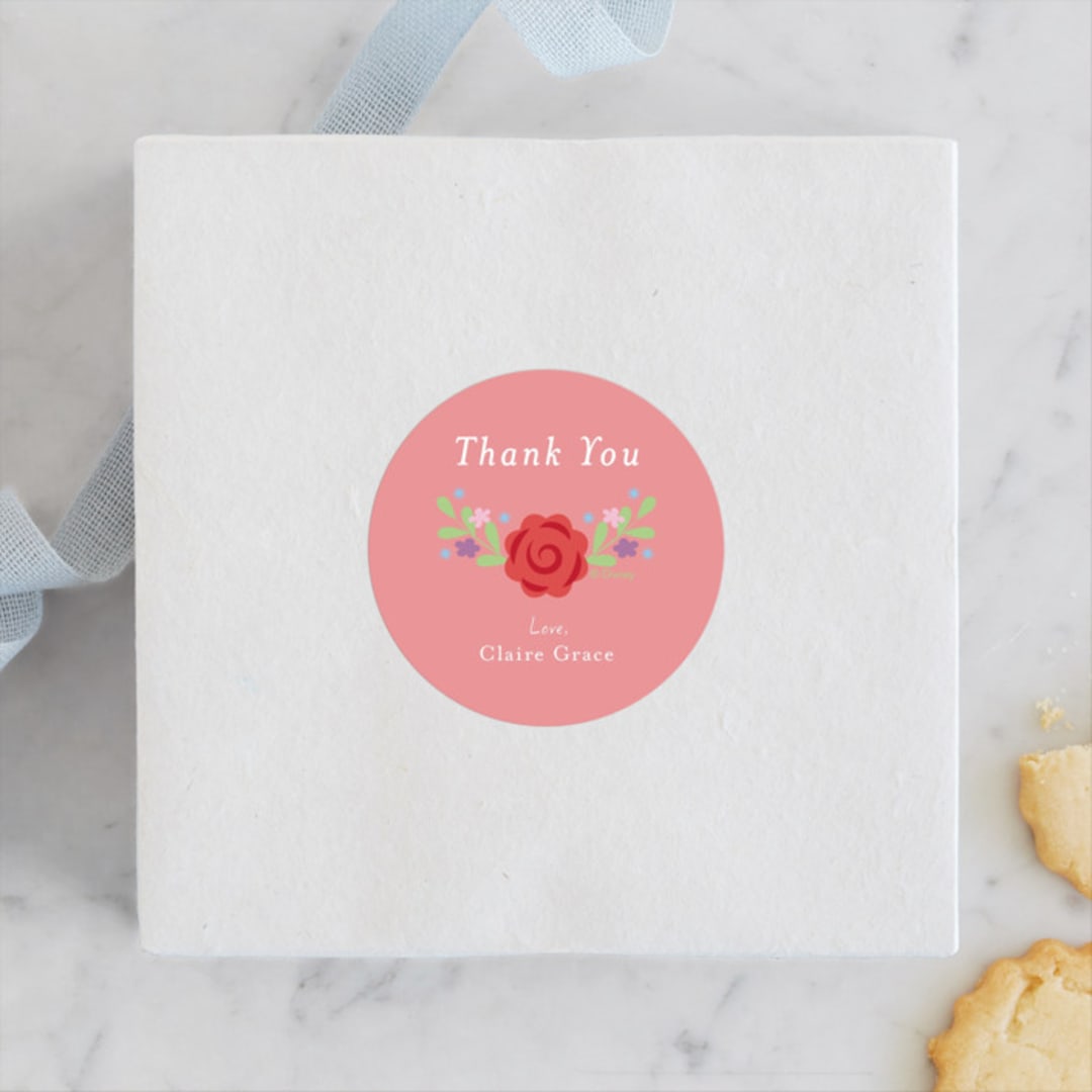 "Disney's Briar Rose" - Children's Birthday Party Stickers in Pink Melba by Rebecca Marchese - Front