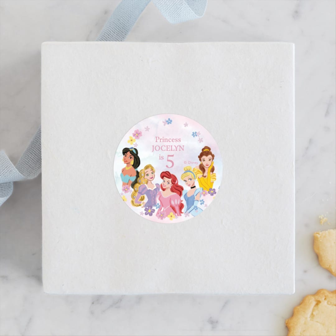 "Disney's Princess Portrait" - Children's Birthday Party Stickers in Cotton Candy by Cass Loh - Front
