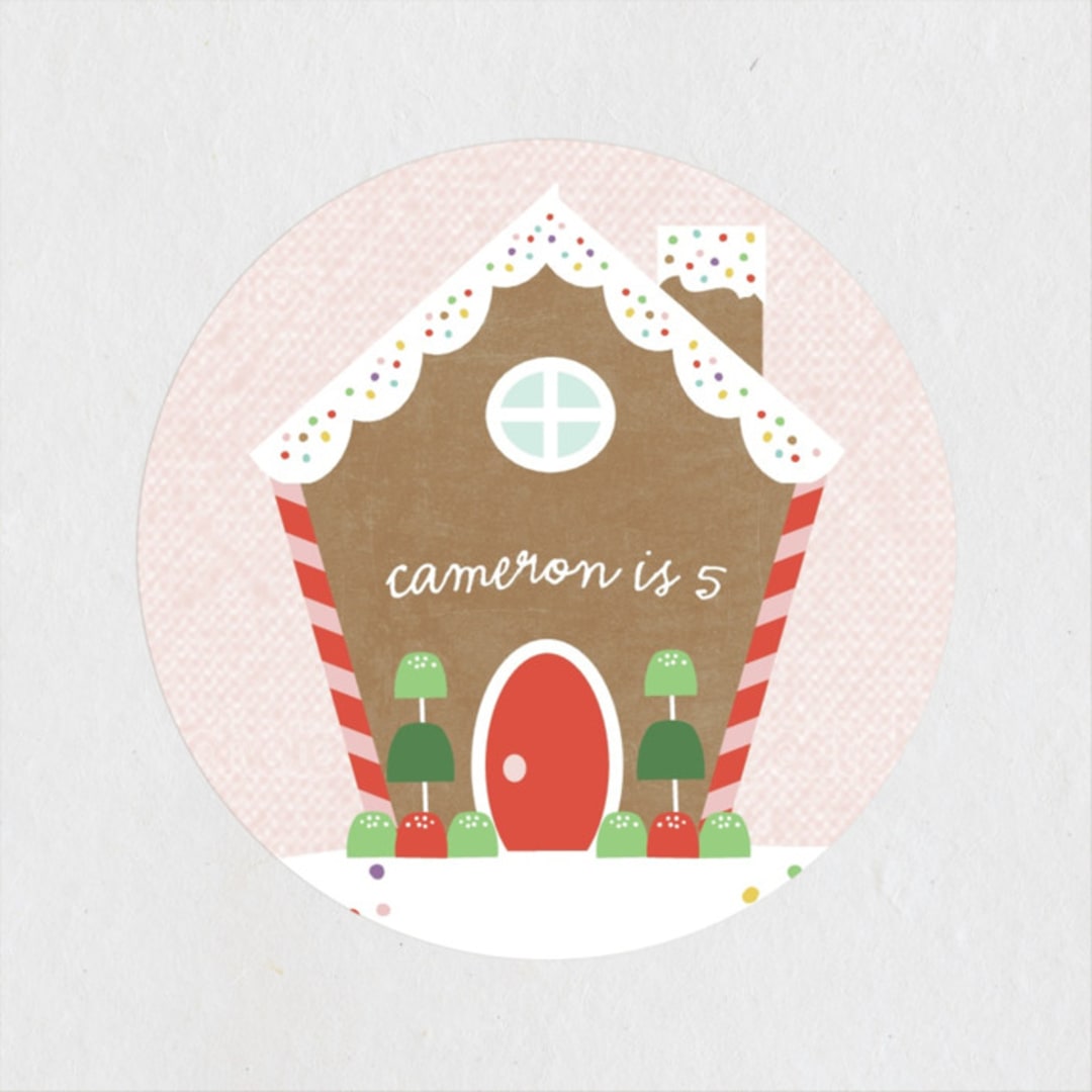 "Gingerbread House" - Children's Birthday Party Stickers in Gumdrop by Annie Holmquist - Front