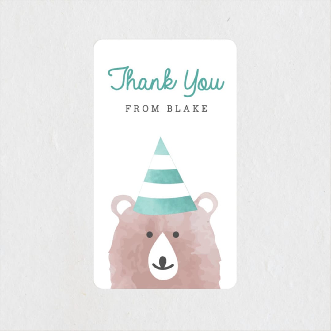 "Woodland" - Children's Birthday Party Stickers in Turquoise by Kampai Designs - Front