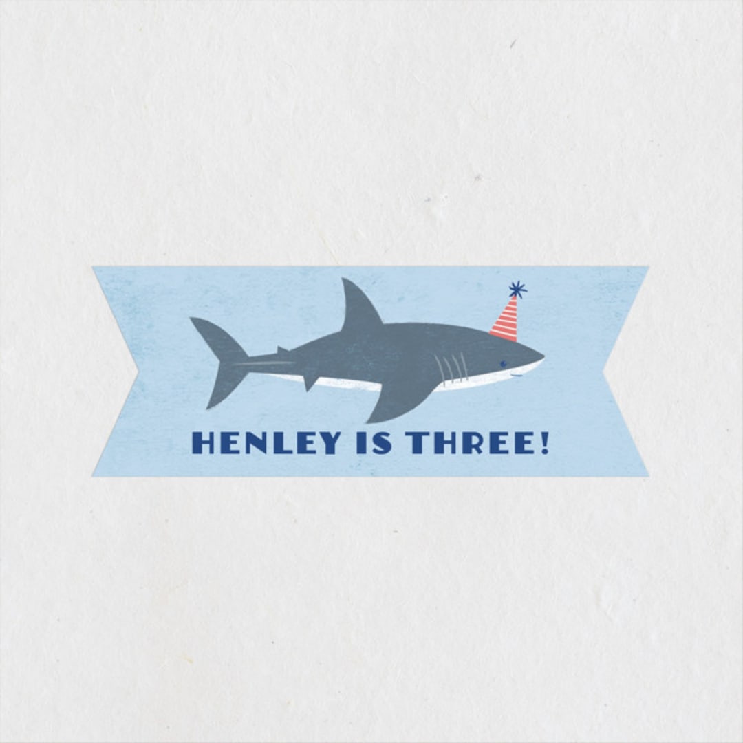 "Shark Tank" - Children's Birthday Party Stickers in Sky by Karidy Walker - Front