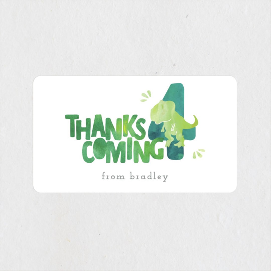 "Dino Party" - Children's Birthday Party Stickers in Lime by Cindy Denning - Front