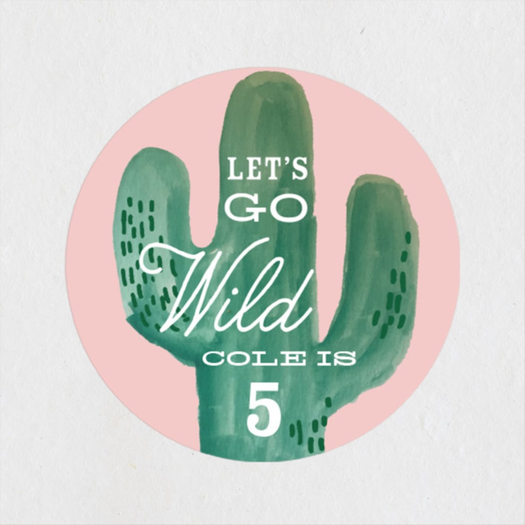 "Wild Cactus" - Children's Birthday Party Stickers in Blush by Baumbirdy - Front