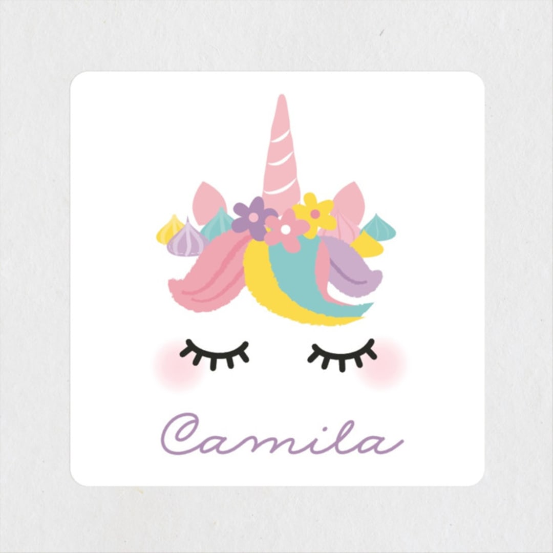 "Sweet Unicorn" - Children's Birthday Party Stickers in Strawberry by Annie Holmquist - Front