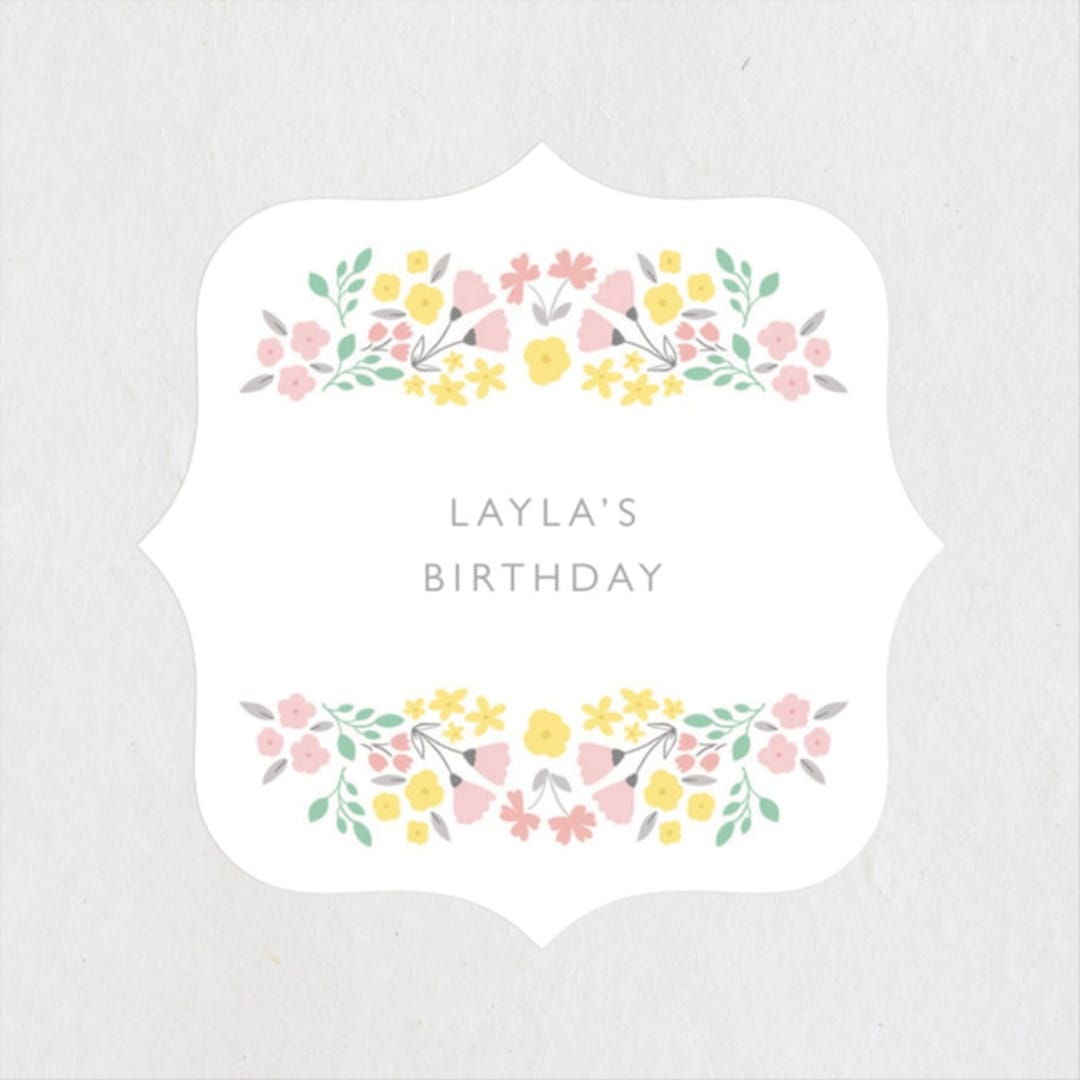 "Sweet Floral Frame" - Children's Birthday Party Stickers in Cupcake by Sara Berrenson - Front