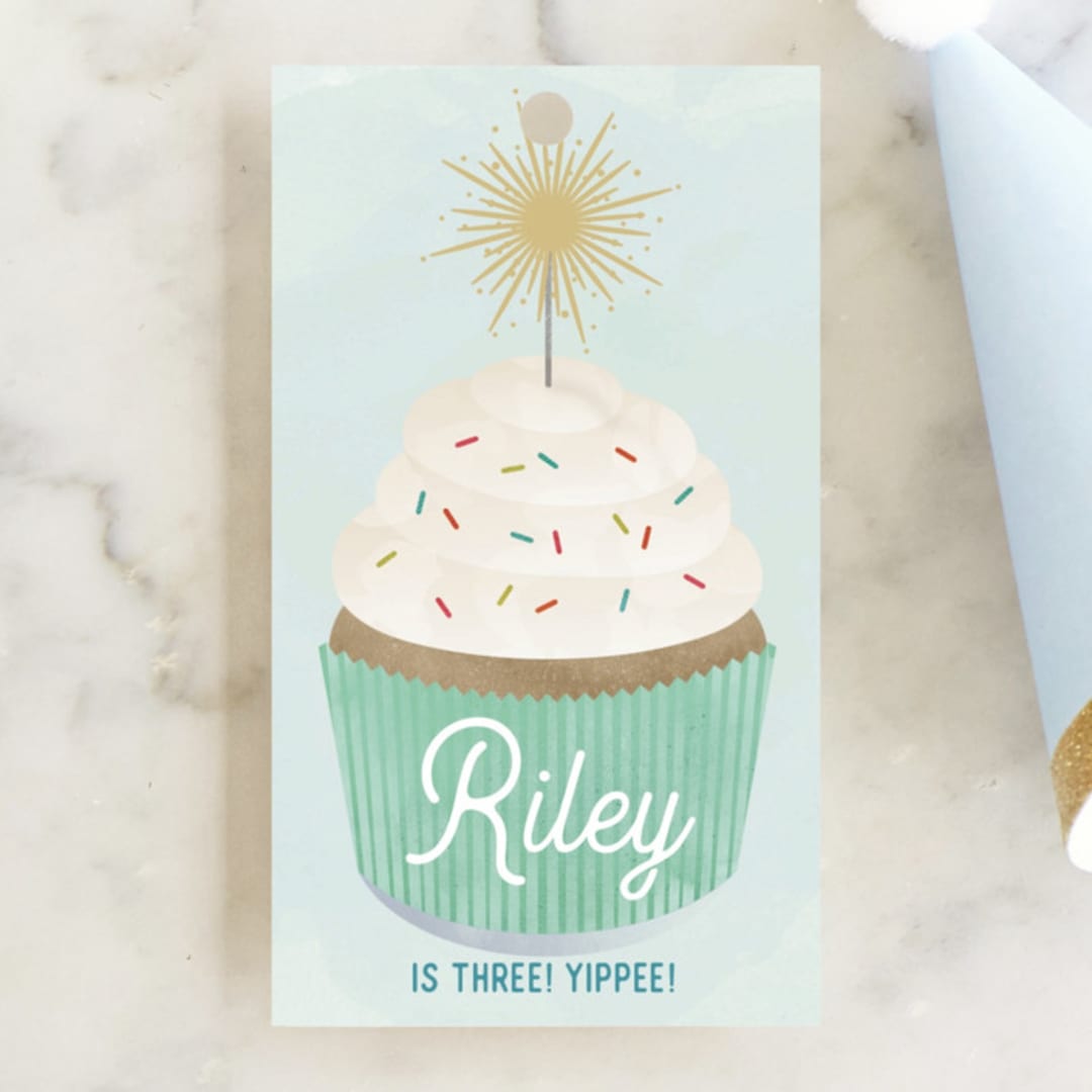 "Sparkler" - Children's Birthday Party Favor Tags in Spearmint by Lorent and Leif - Front