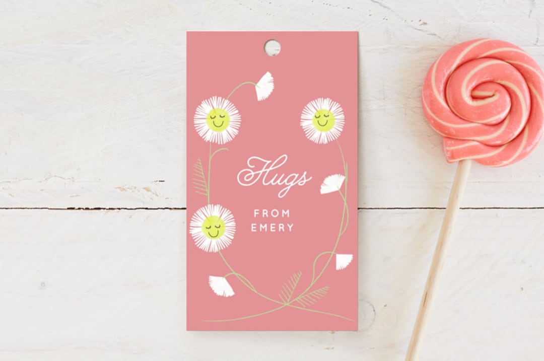 "Daisy Smiles" - Children's Birthday Party Favor Tags in Petal by Baumbirdy - Front