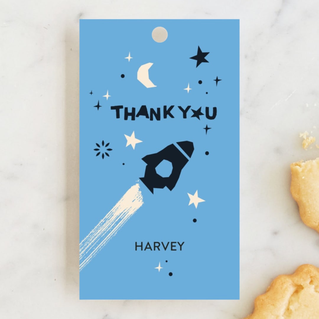 "Cosmic Adventure" - Children's Birthday Party Favor Tags in Sky by Charlotte Smith - Front