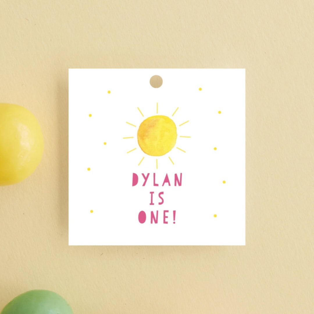 "Little Sunshine" - Children's Birthday Party Favor Tags in Petal by Little Print Design - Front