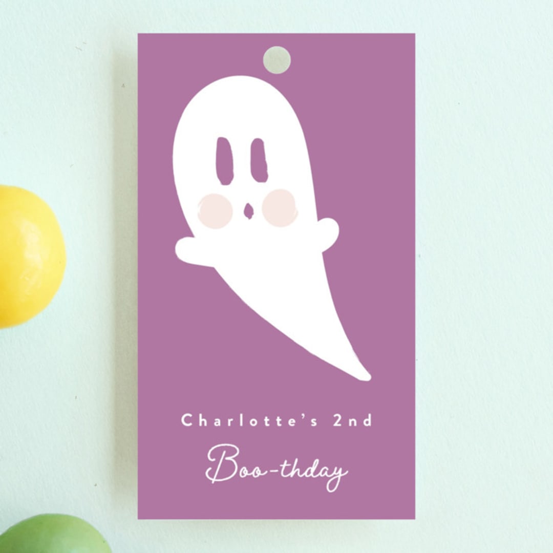 "Little Boo" - Children's Birthday Party Favor Tags in Cotton Candy by Corinne Malesic - Front