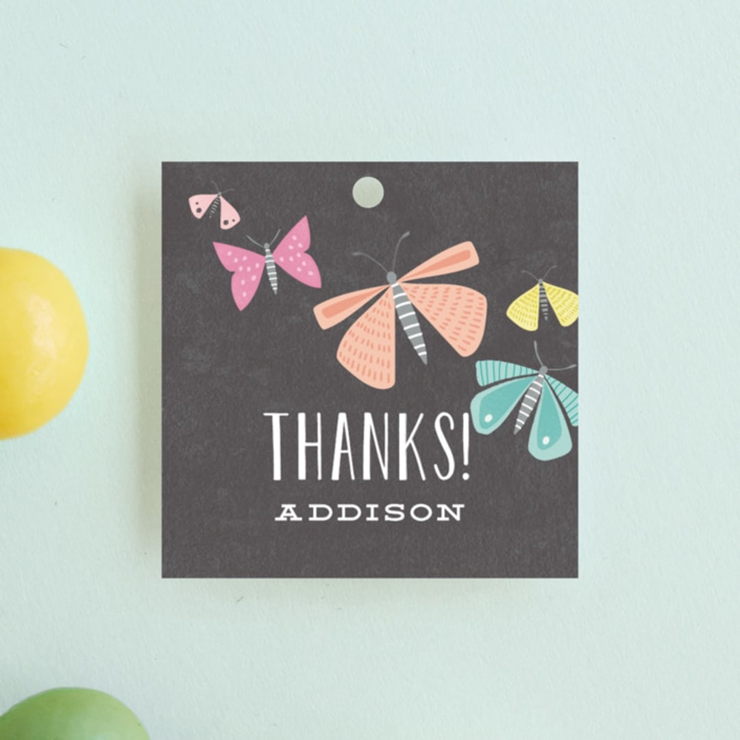"Colorful Butterflies" - Children's Birthday Party Favor Tags in Graphite by Karidy Walker - Front
