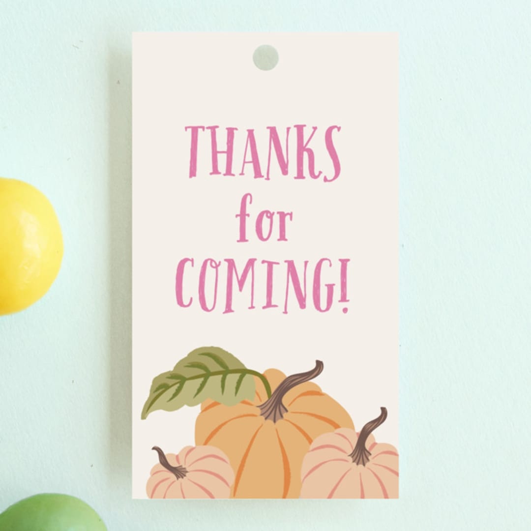 "Autumn Pumpkin" - Children's Birthday Party Favor Tags in Peach by Karidy Walker - Front