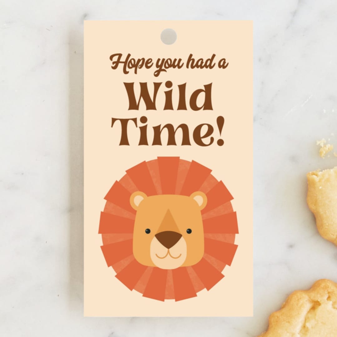 "Wild Lion" - Children's Birthday Party Favor Tags in Sand by Kacey Kendrick Wagner - Front