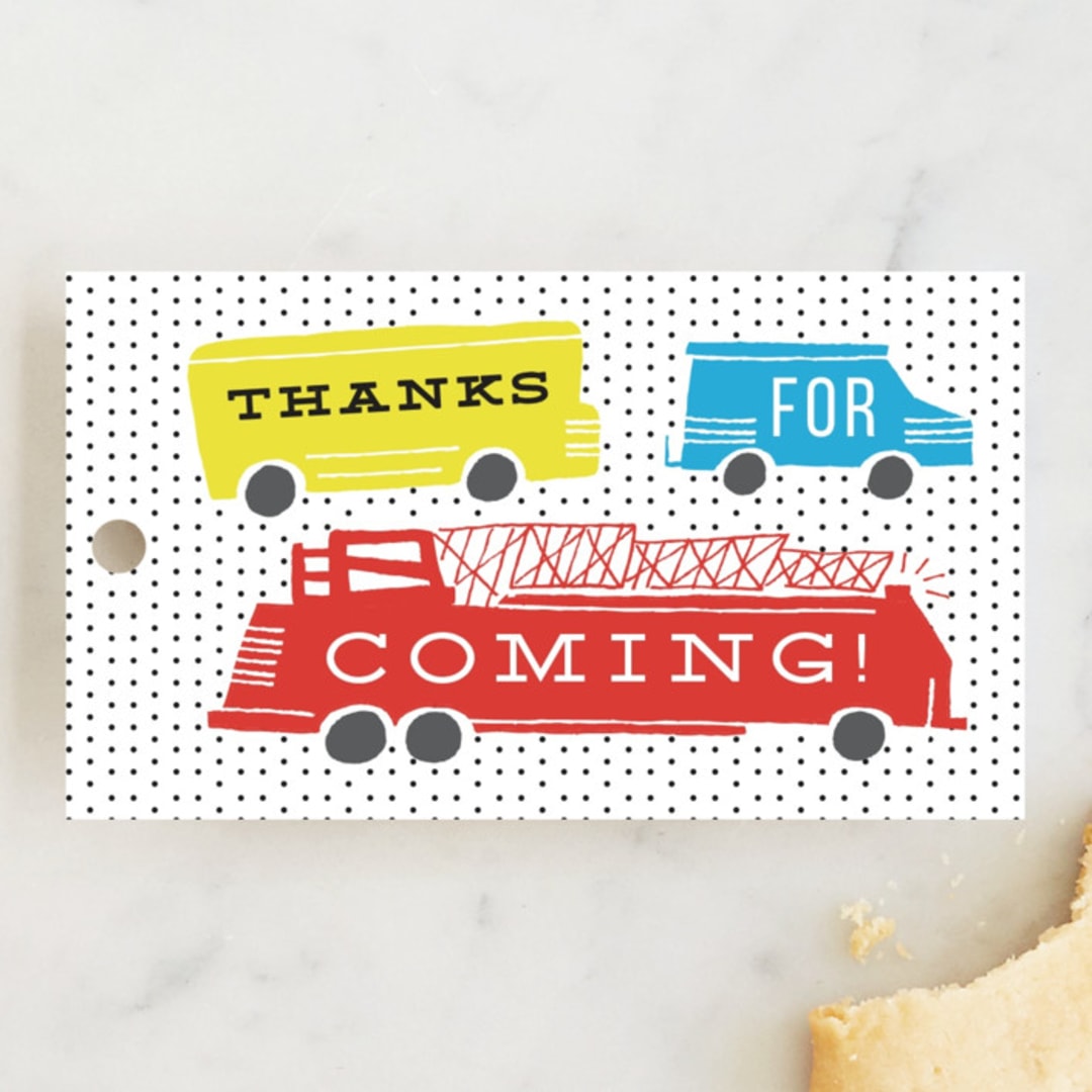 "Things that G0" - Children's Birthday Party Favor Tags in Bright Turquoise by Shiny Penny Studio - Front