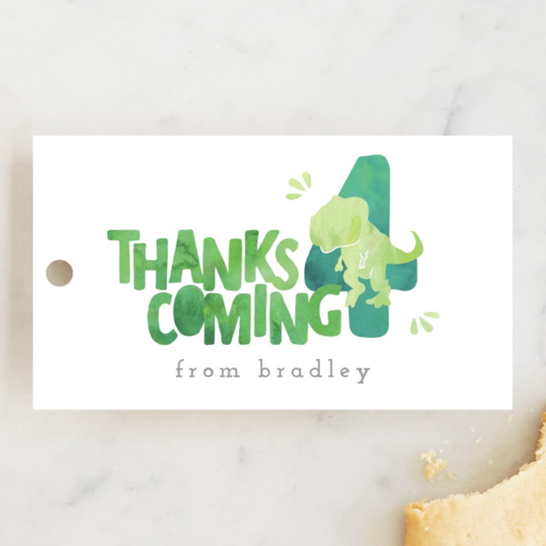 "Dino Party" - Children's Birthday Party Favor Tags in Lime by Cindy Denning - Front