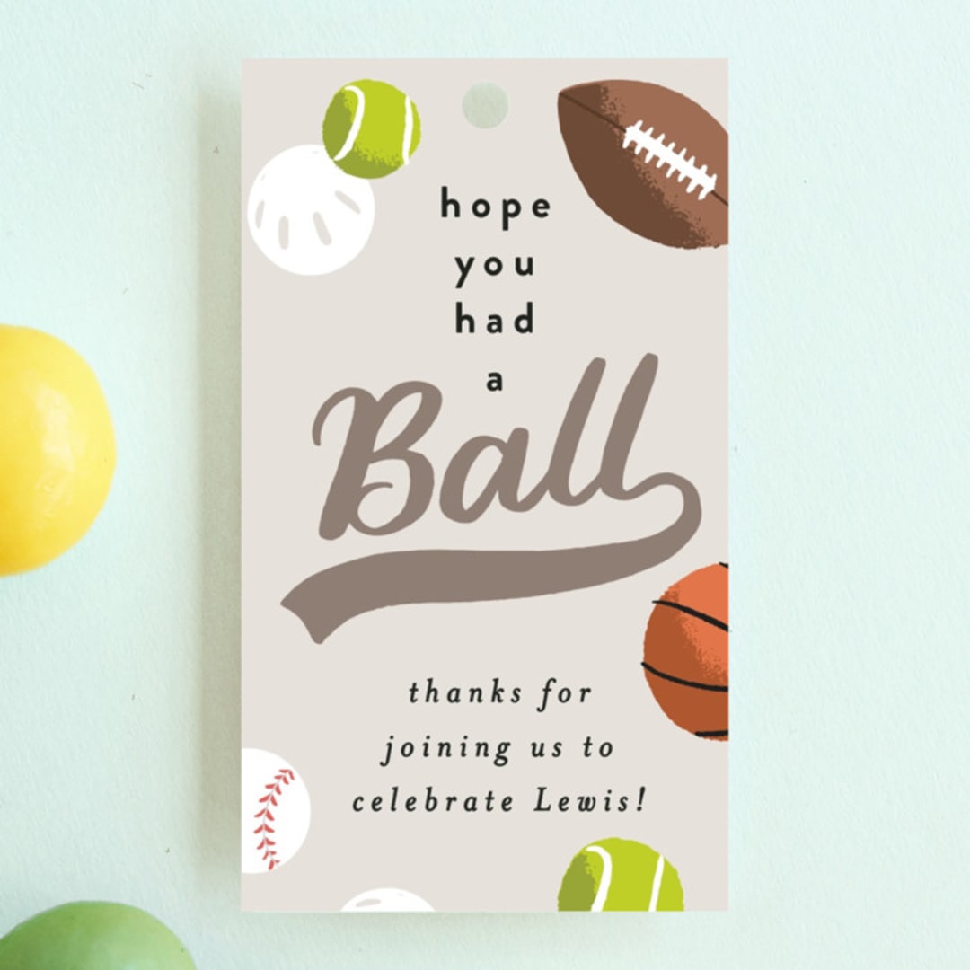 "Have a Ball" - Children's Birthday Party Favor Tags in Fudge by Alethea and Ruth - Front
