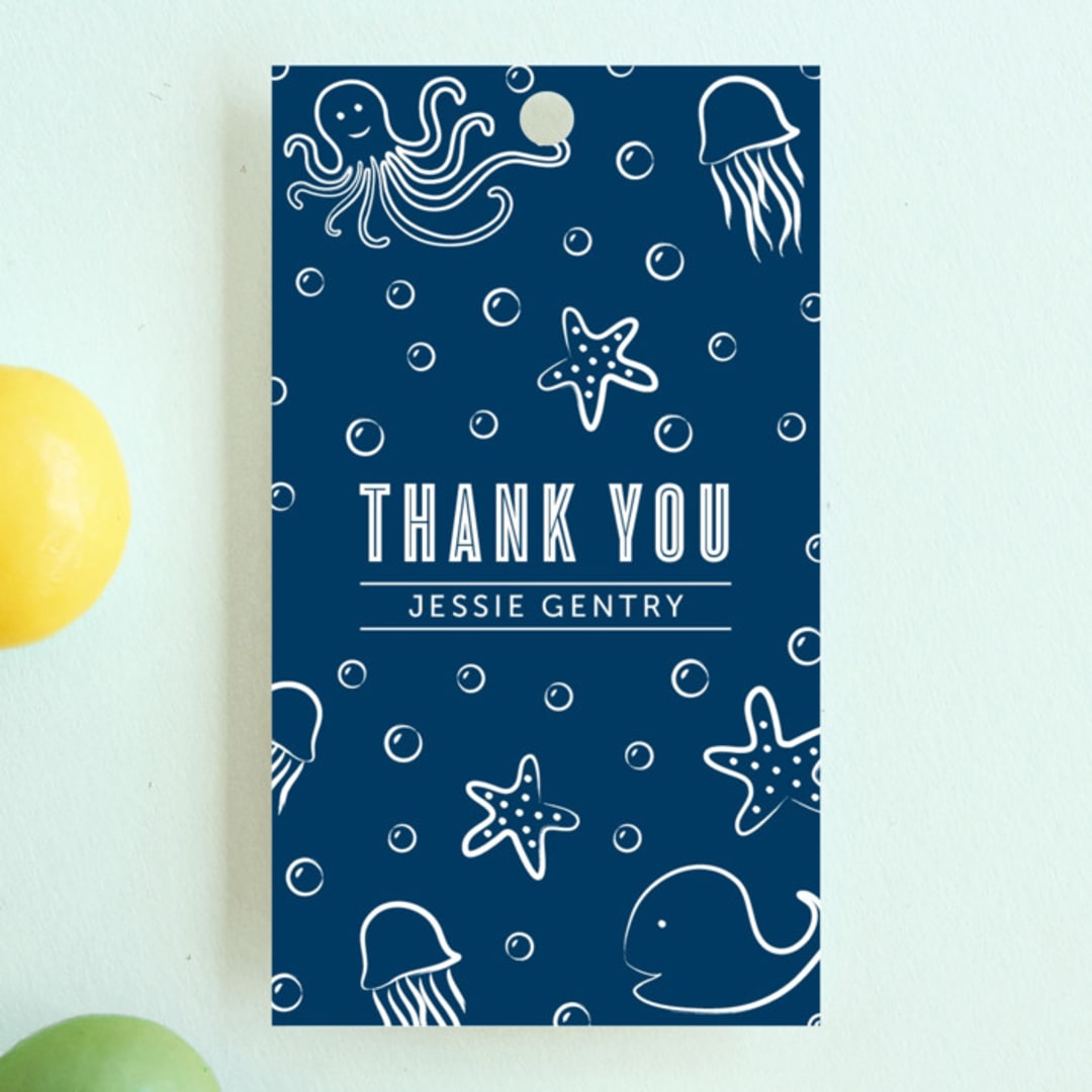"Aquatic Doodles" - Children's Birthday Party Favor Tags in Ocean by Lehan Veenker - Front