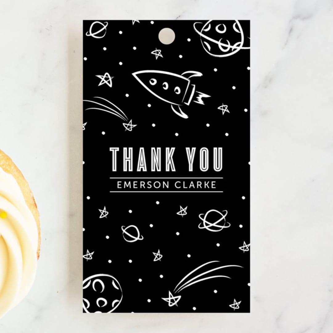 "Cosmic Doodles" - Children's Birthday Party Favor Tags in Ivory by Lehan Veenker - Front