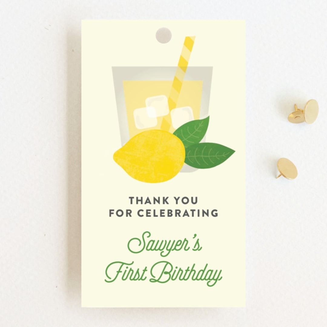 "Sweet One" - Children's Birthday Party Favor Tags in Lemonade by Erica Krystek - Front