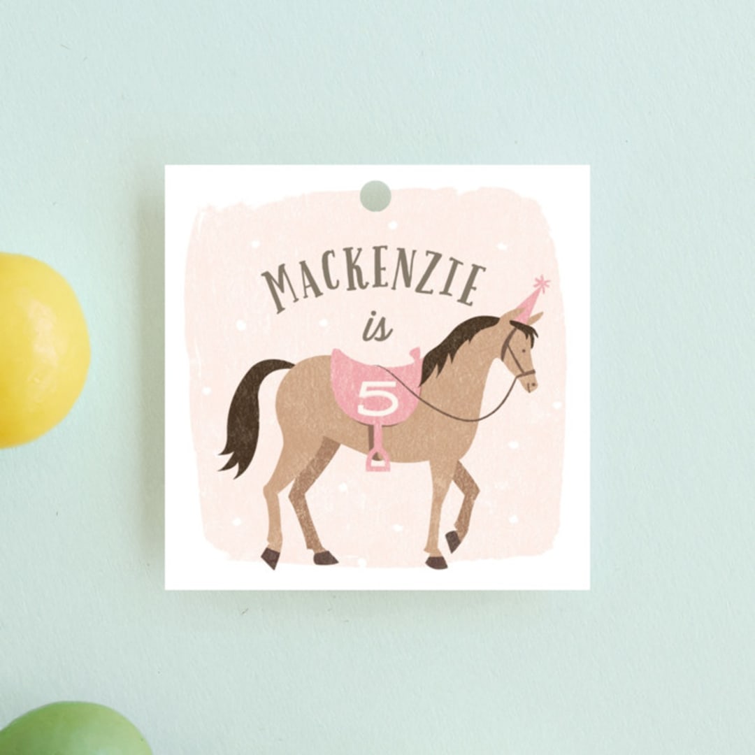 "Saddle Up" - Children's Birthday Party Favor Tags in Rose by Karidy Walker - Front
