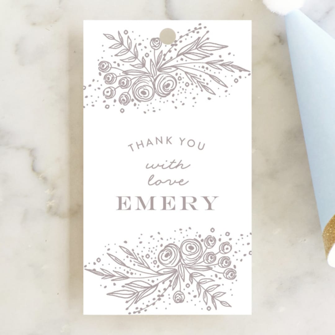 "Floral ONE" - Children's Birthday Party Favor Tags in Rose Gold by Phrosné Barwood - Front