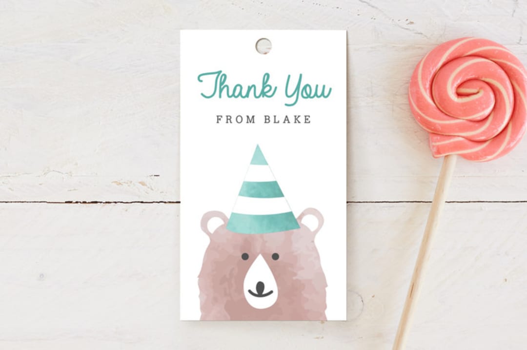 "Woodland" - Children's Birthday Party Favor Tags in Turquoise by Kampai Designs - Front