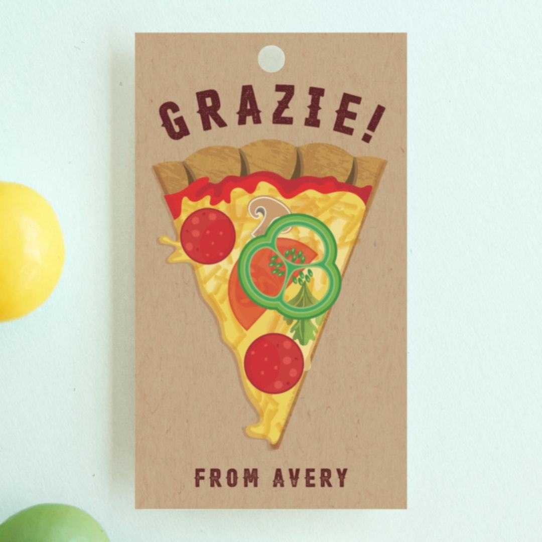 "Pizza Pie Party" - Children's Birthday Party Favor Tags in Tomato by Paper Sun Studio - Front