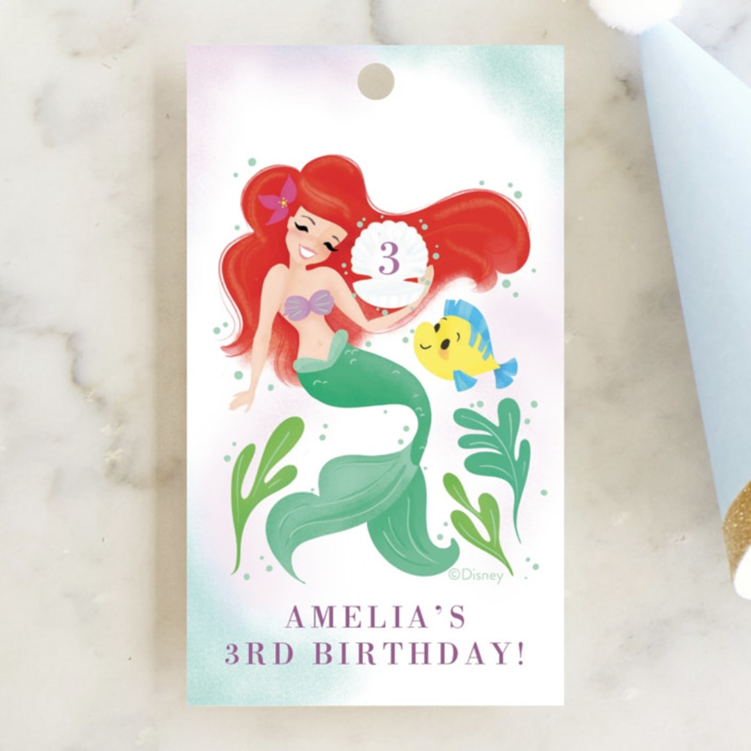"Disney's Little Mermaid Shellebrate!" - Children's Birthday Party Favor Tags in Lilac by Itsy Belle Studio - Front