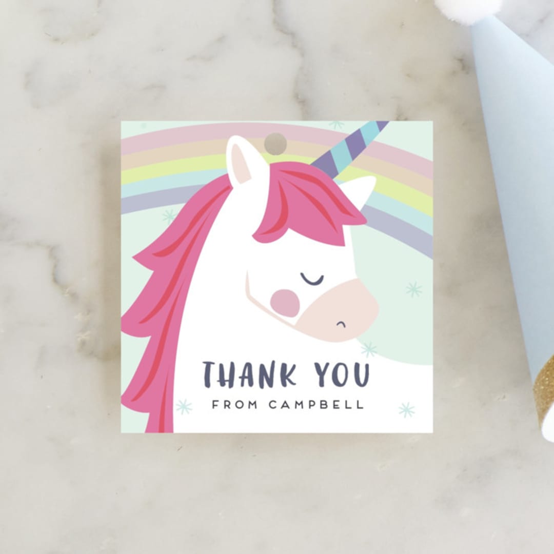 "unicorno" - Children's Birthday Party Favor Tags in Bubblegum by peetie design - Front