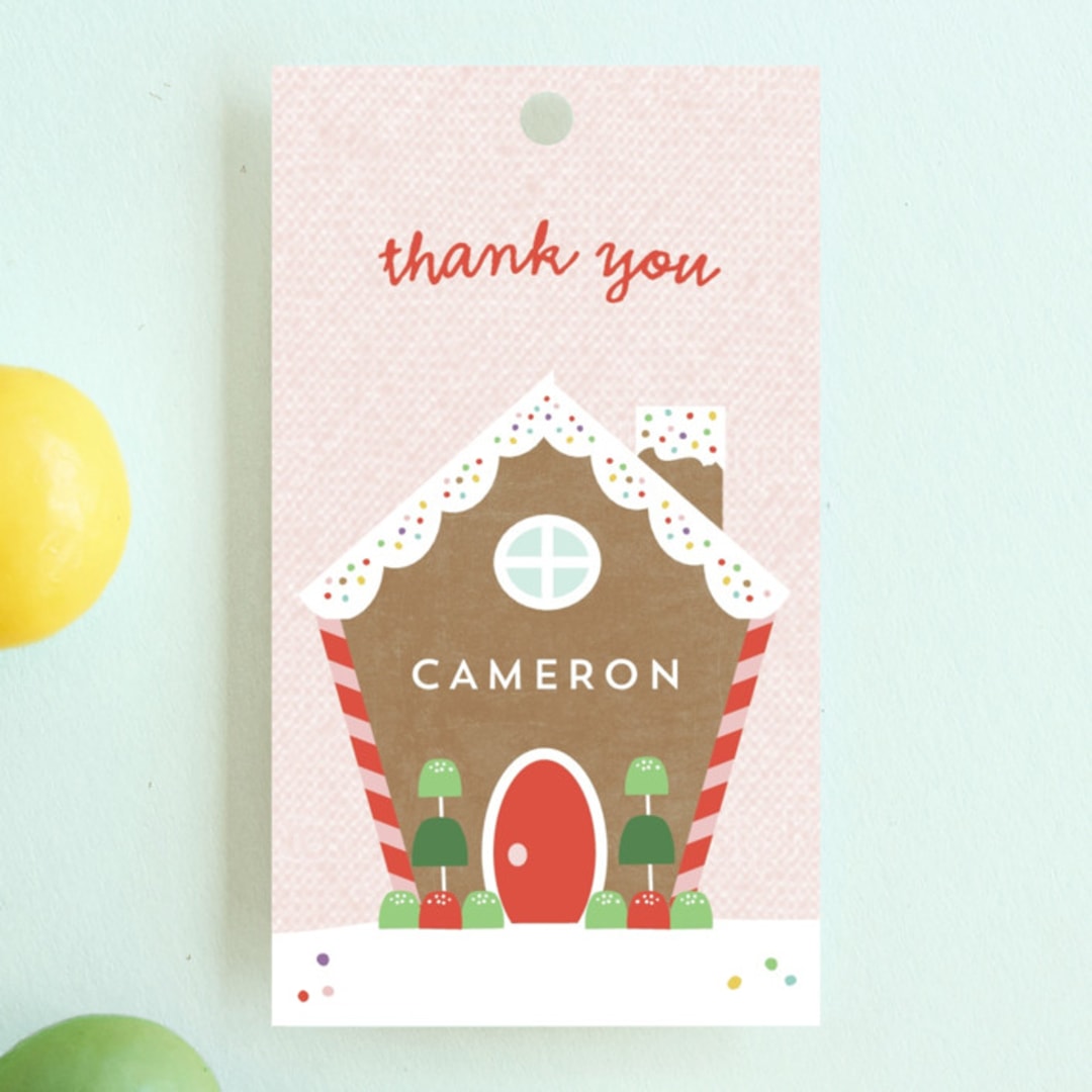 "Gingerbread House" - Children's Birthday Party Favor Tags in Gumdrop by Annie Holmquist - Front