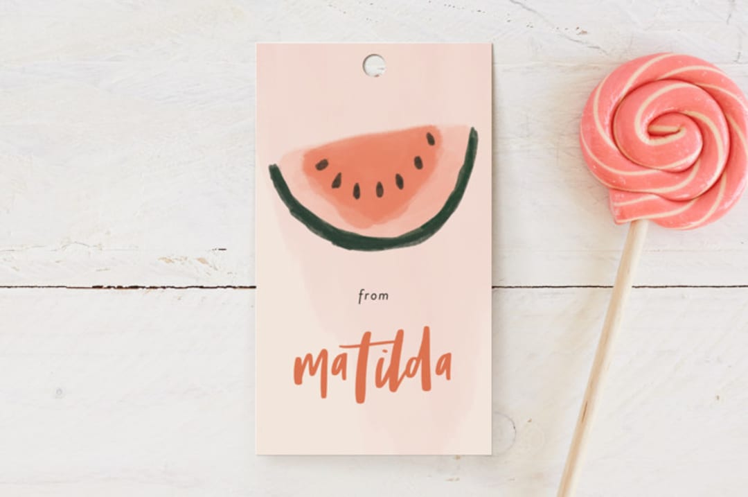 "Watermelon" - Children's Birthday Party Favor Tags in Punch by Morgan Kendall - Front