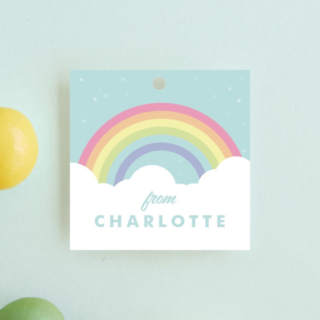 "Pastel Rainbow Sparkles" - Children's Birthday Party Favor Tags in Mint by Maria Alou - Front