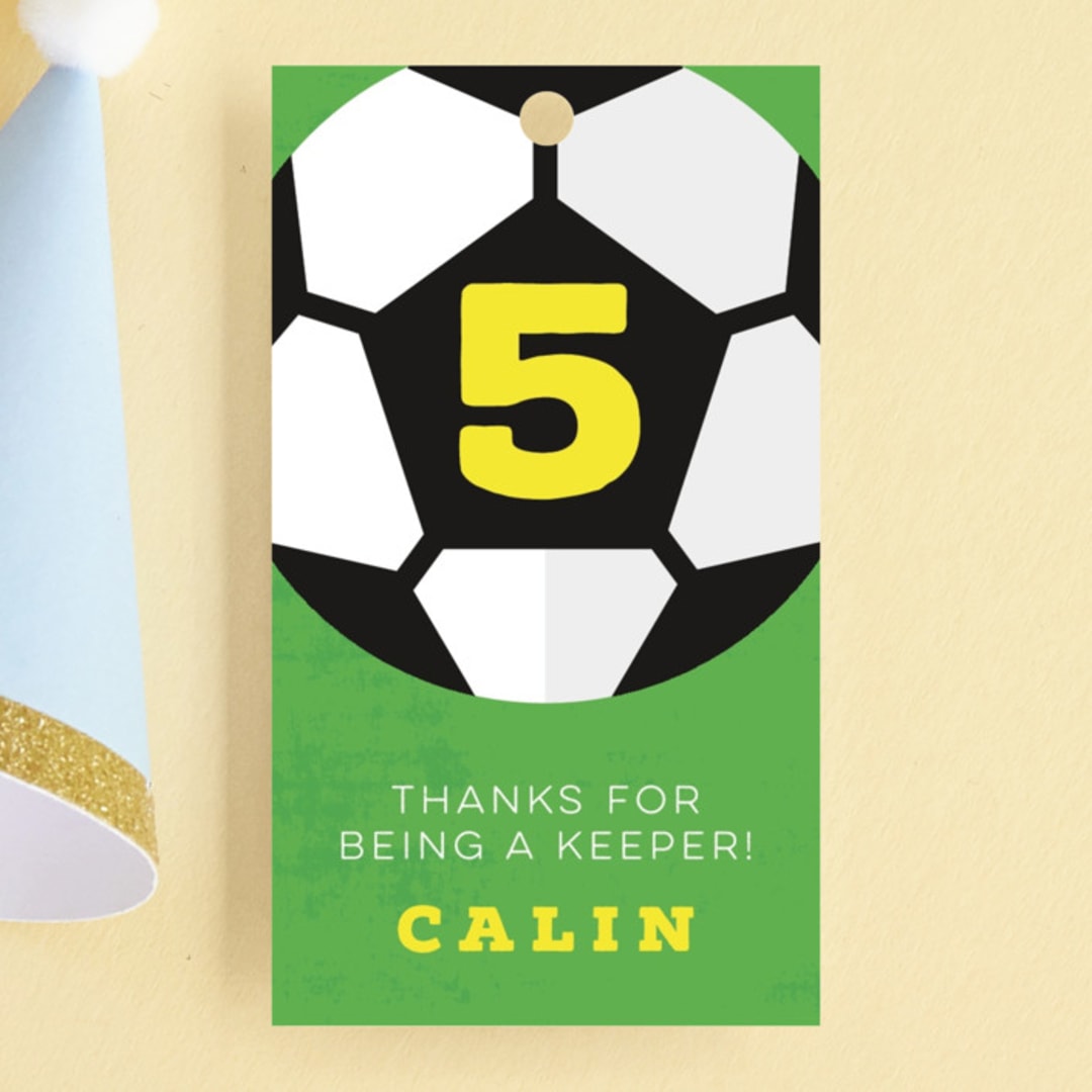 "Soccer" - Children's Birthday Party Favor Tags in Sunshine by Kate Ahn - Front
