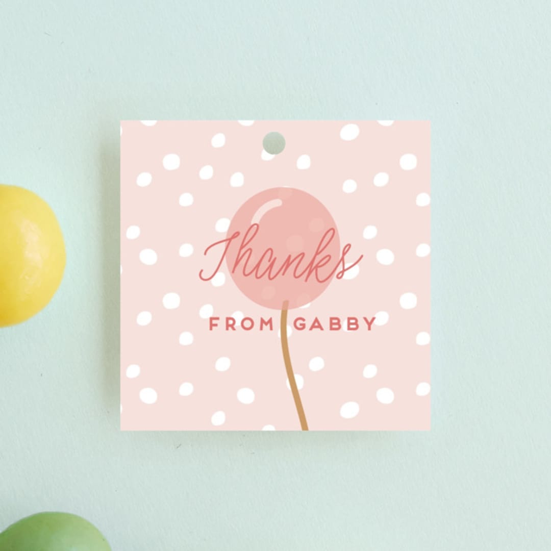"Party Blocks" - Children's Birthday Party Favor Tags in Peony by Susan Brown - Front