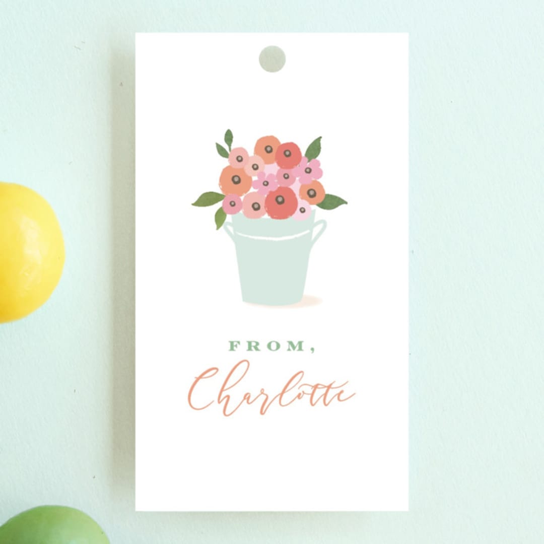 "Petite flower cart" - Children's Birthday Party Favor Tags in Grass by Jennifer Wick - Front